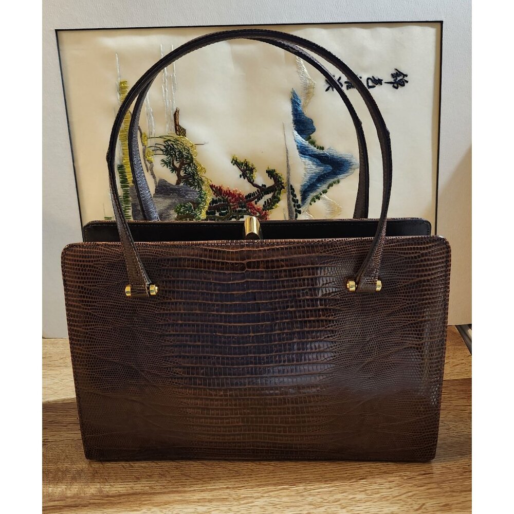Reptile Leather '50s Bellestone Vintage Handbag Brown  Alligator Crocodile
